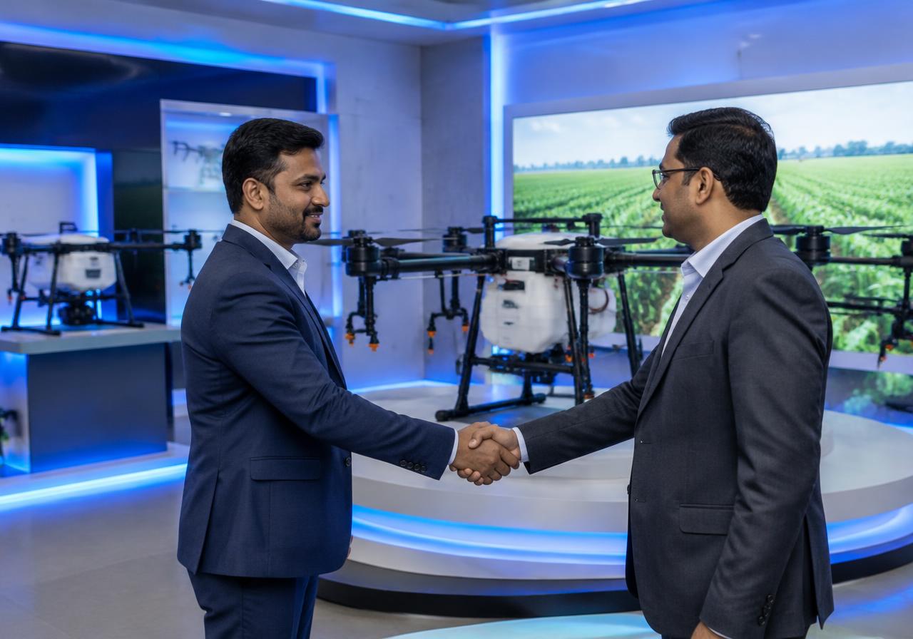 Drone specialist advising an operator in the showroom