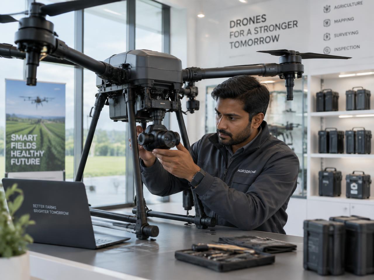 Technician preparing a professional drone