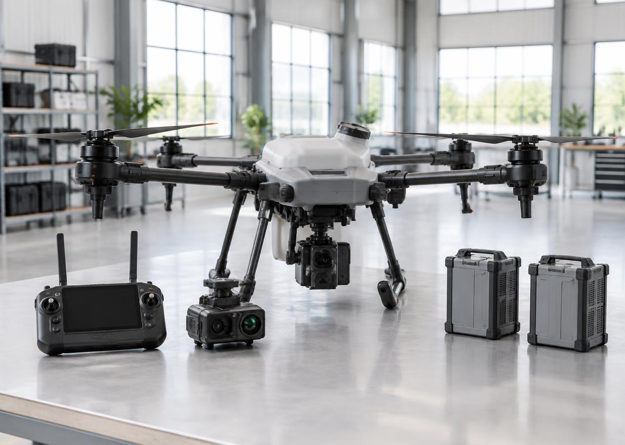 Professional drone package with aircraft, controller and batteries