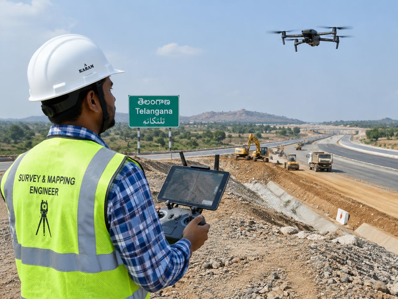 Engineer flying a mapping drone over farmland